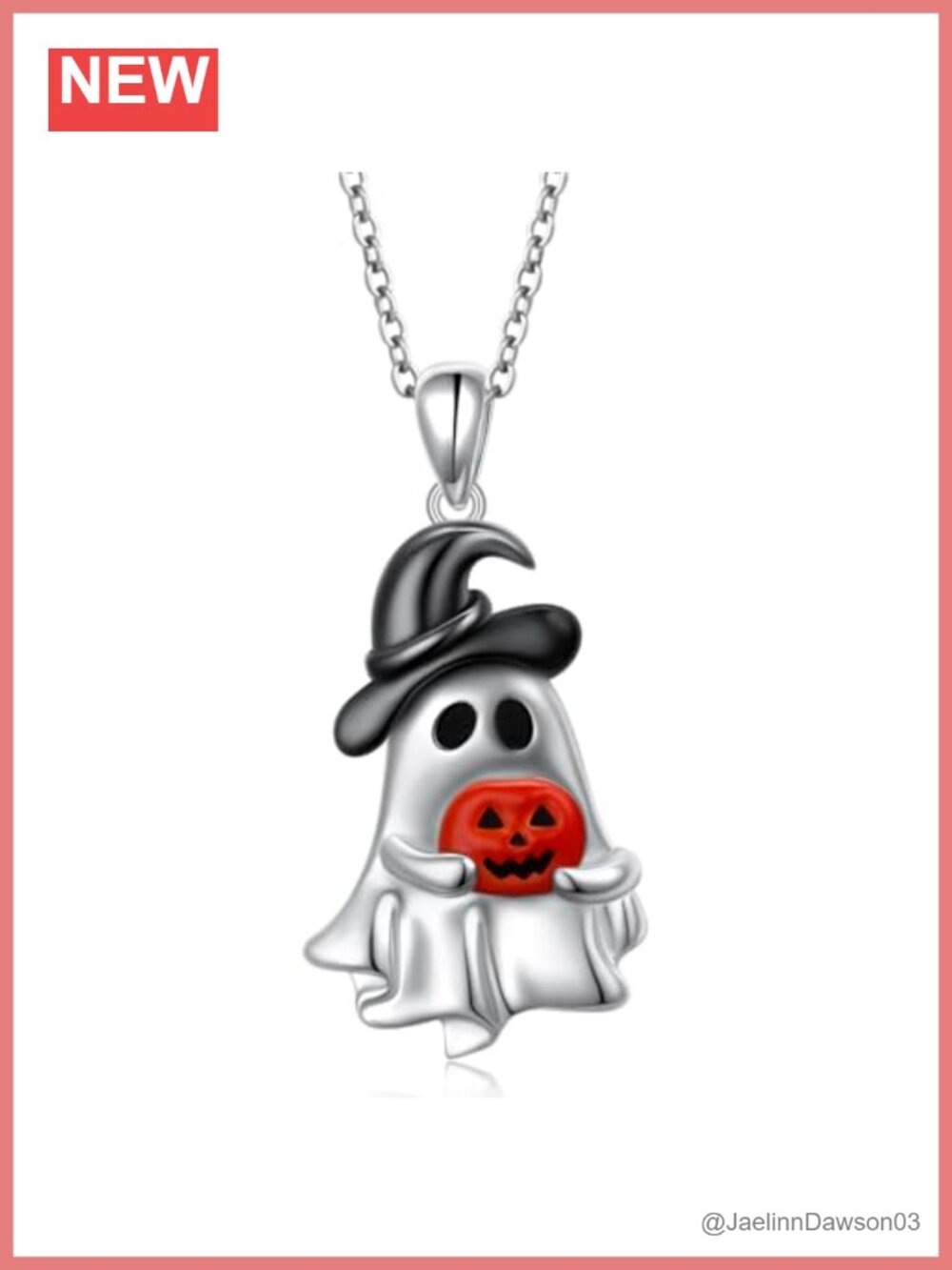925 Sterling Silver Ghost Pumpkin Pendant Necklace Halloween Jewelry